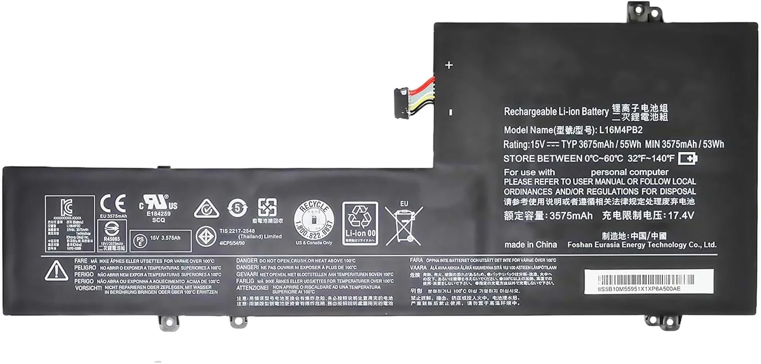 باتری 55Wh L16M4PB2 برای لپ تاپ های لنوو سری IdeaPad 720S-14IKB V720-14IFI V720-14ISE مدل های L16C4PB2 5B10M55952 L16M4PB2 5B10M55951 5B10M55950 (15V / 3675mAh) با عملکرد بالا