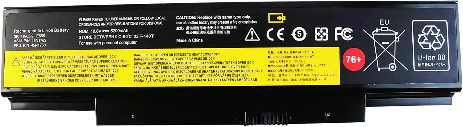 باتری 48 وات ساعتی 45N1758 45N1762 45N1763 برای لنوو 76+ مناسب برای سری های ThinkPad Edge E550 E550C E555 E560 E565 مدل های 3INR19/65-2 45R6758 45NYU63 45N15E9 45N1759 45N1760 45N1761 با عملکرد بالا