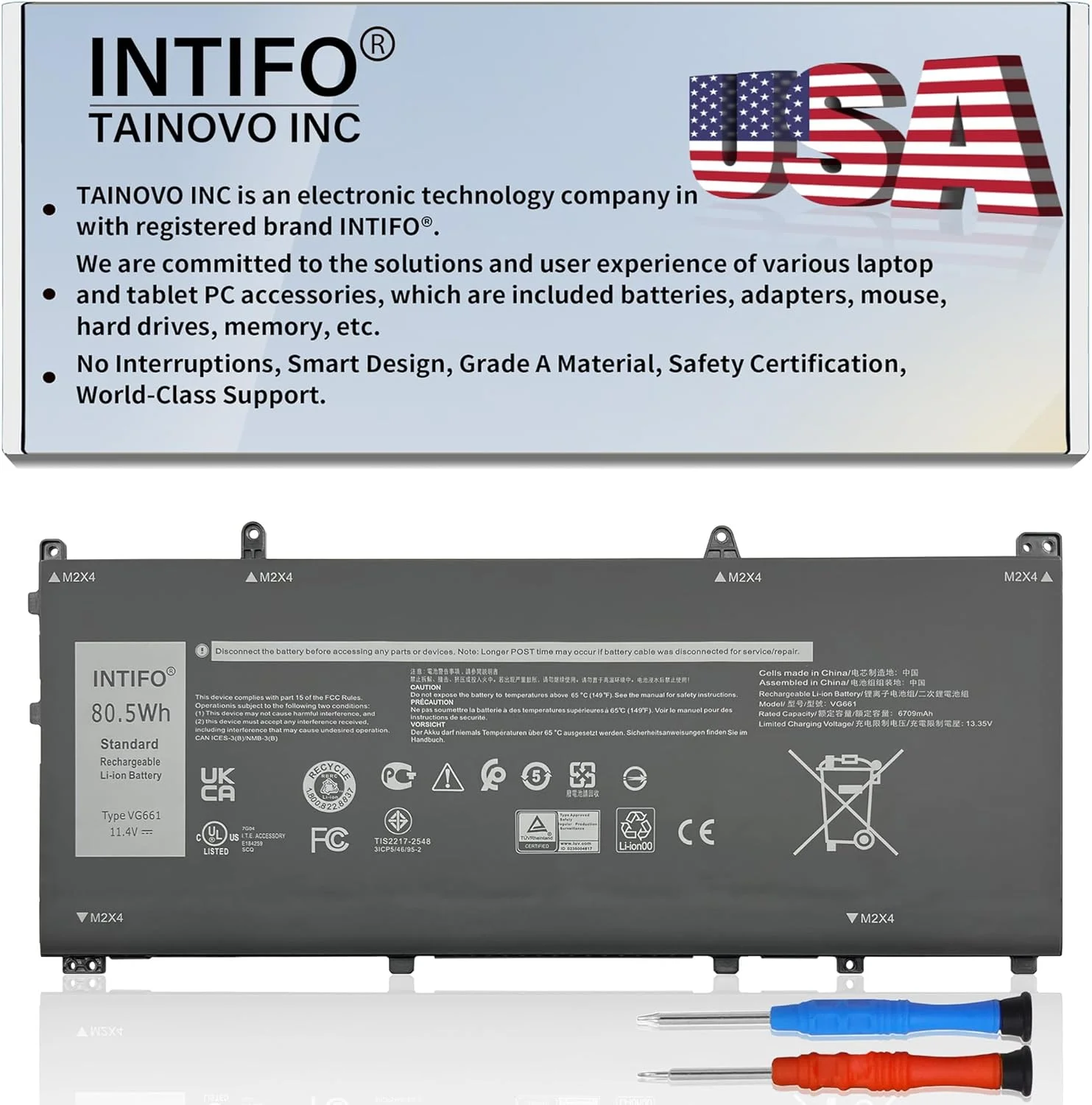 باتری لپ تاپ 80.5Wh VG661 سازگار با سری های Dell Alienware X14 R1 R2 مدل های 0GD3C9 GD3C9 0V4N84 V4N84 [11.4V 6709mAh 6 سلولی]