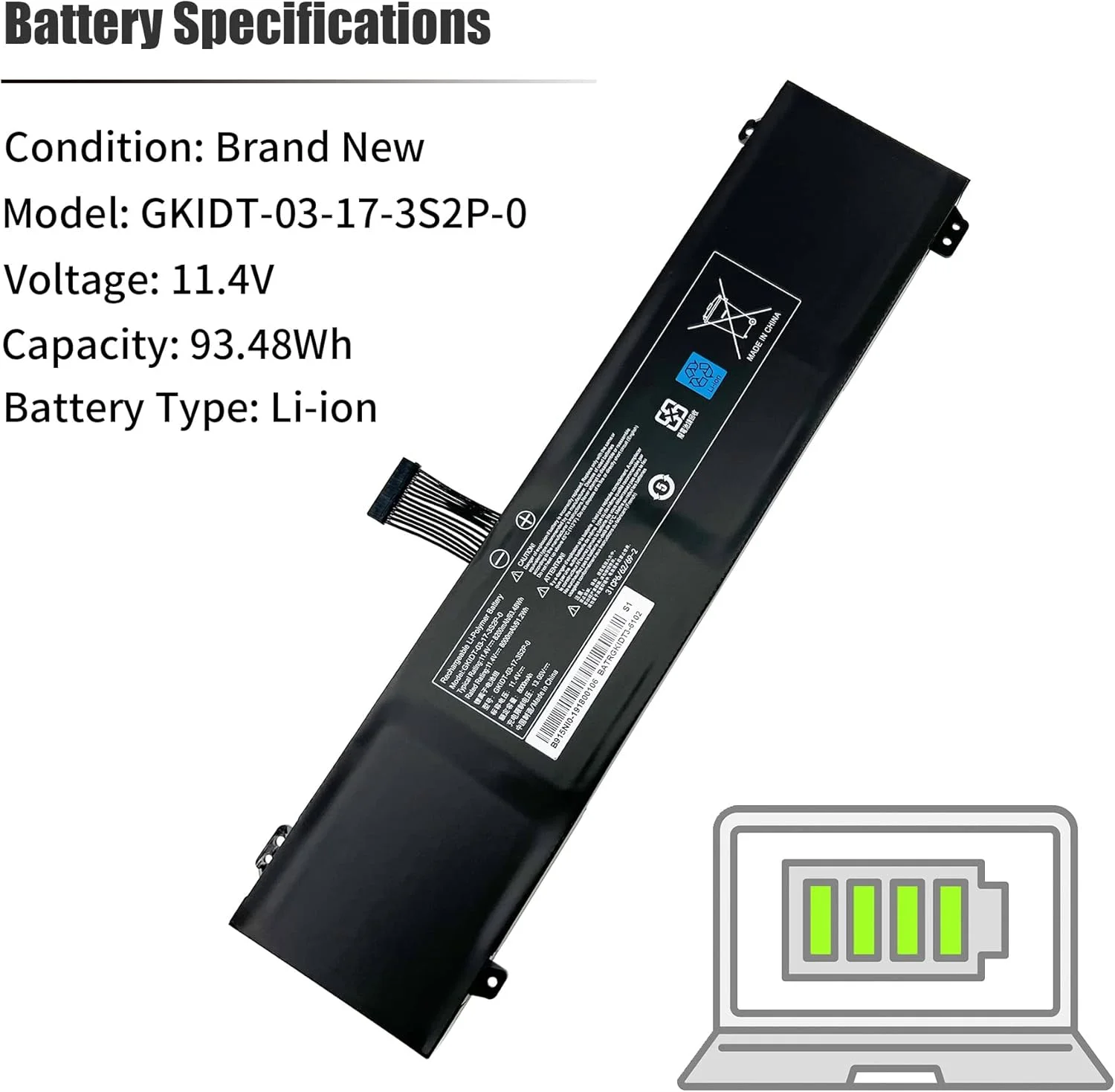 باتری لپ تاپ 93.48Wh GKIDT-03-17-3S2P-0 سازگار با Adata XPG Xenia 15 Schenker XMG Fusion 15 XFU15L19 نوت بوک GKIDT-00-13-3S2P-0 3ICP6/62/69-2 3ICP6/63/69-2 [11.4V 8200mAh 6 سلولی]