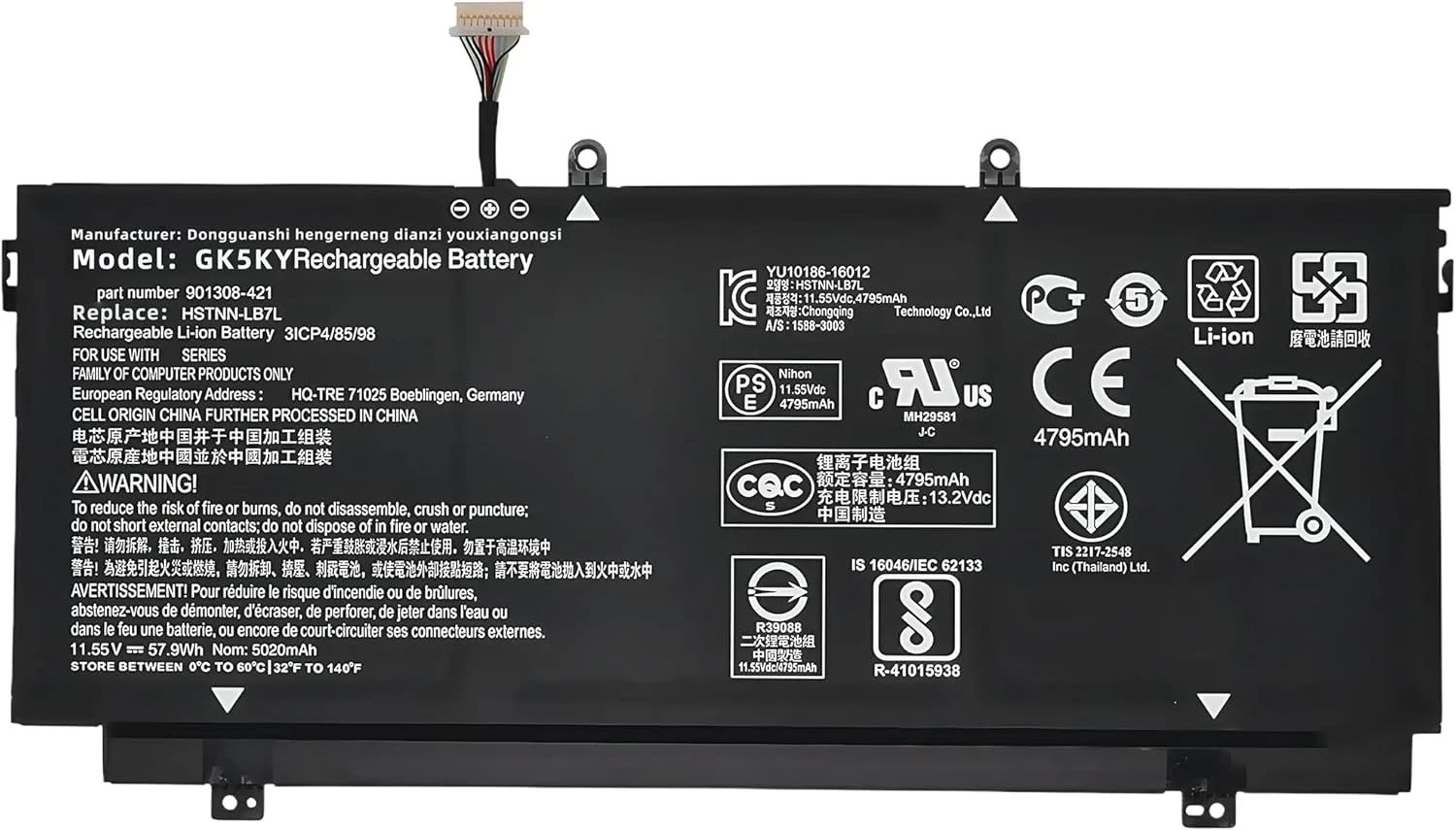 باتری لپ تاپ 57.9Wh CN03XL CNO3XL برای HP Envy 13-AB 13T-AB 13-AB001 13-AB099 13T-AB000 13-AC033DX CN03057XL HSTNN-LB7L 901308-421 901345-855 با عملکرد بالا