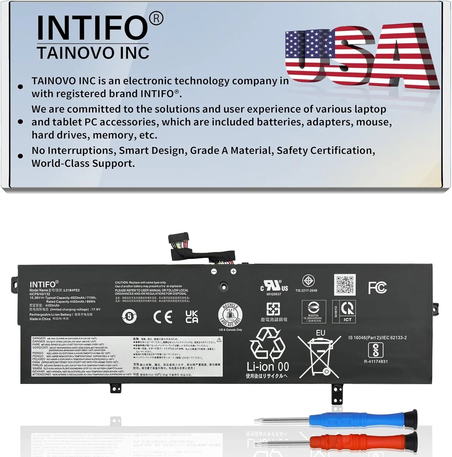 باتری لپ تاپ 71Wh L21B4PE2 سازگار با سری Lenovo IdeaPad Yoga 7-16IAP7 7-14IAL7 7-14ARB7 مدل های L21L4PE0 L21M4PE3 5B11F38379 5B11F38372 5B11F38367 5B11N51726 5B11N51740 5B11N51762