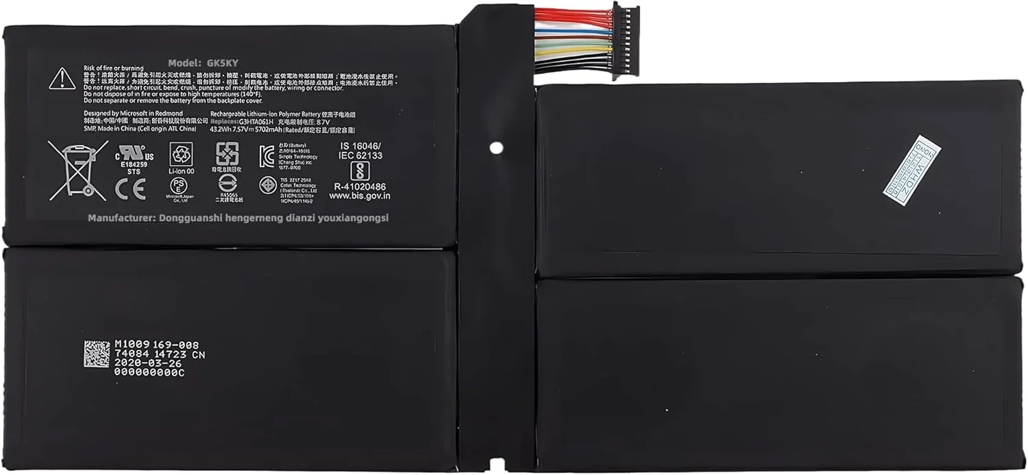 باتری لپ تاپ 43.2Wh DYNM03 G3HTA061H برای Microsoft Surface Pro 7 (مدل 1866, 2019) صفحه لمسی 12.3 اینچی تبلت جداشدنی 2 در 1 PVR-00016 VDV-00015 i3-1005g1 i5-1035G4 i7-1065G7 با عملکرد بالا