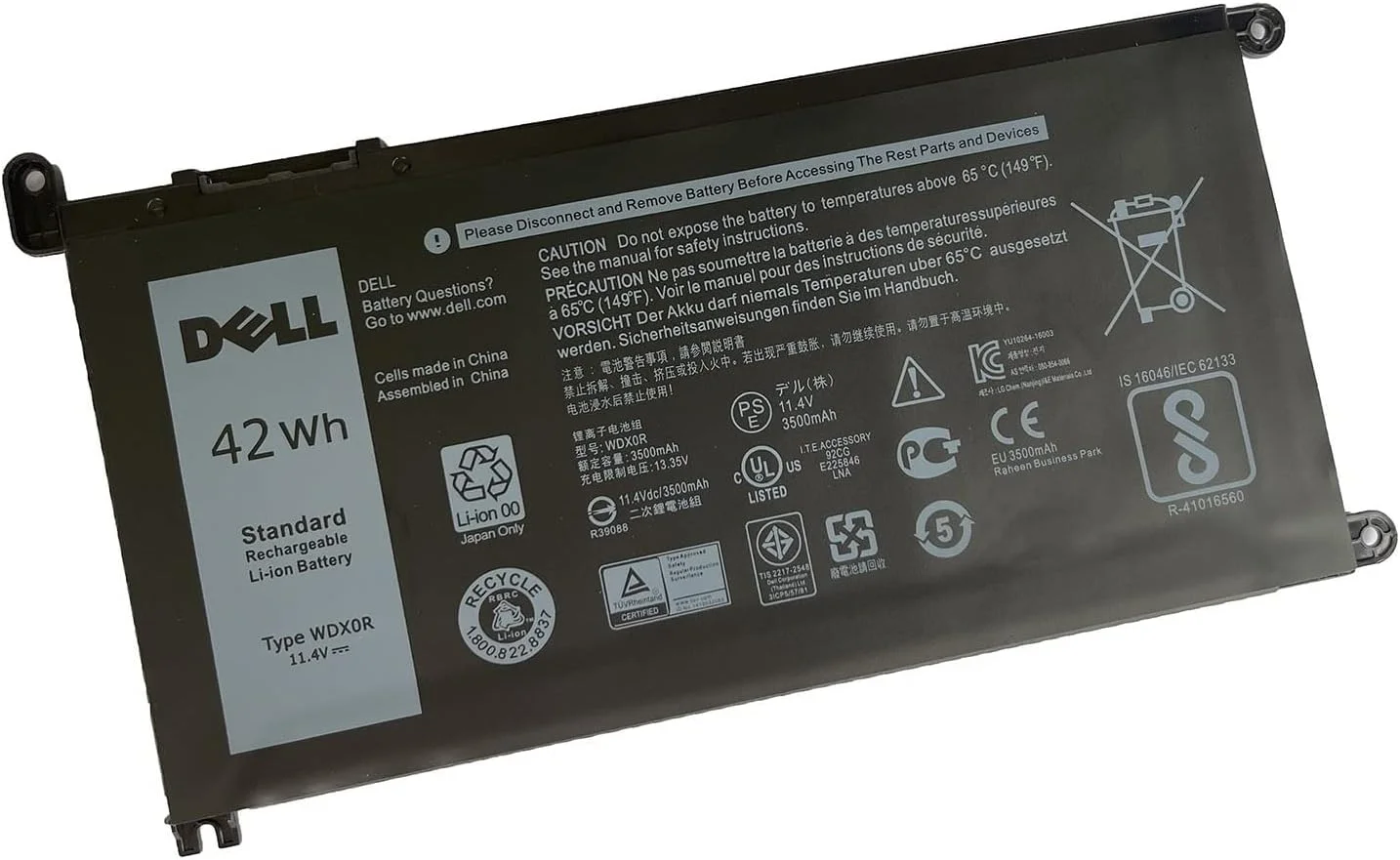 باطری 3 سلولی 42Wh 11.4V مدل DELL WDX0R مناسب برای DELL Inspiron 5368 5378 5379 5565 5567 5568 5570 5580 5575 5578 5579 5584 5765 5767 5770 5775 7368 7375 7378 7460 7560 7569 7570 7573 7579 7580 Vostro 5468