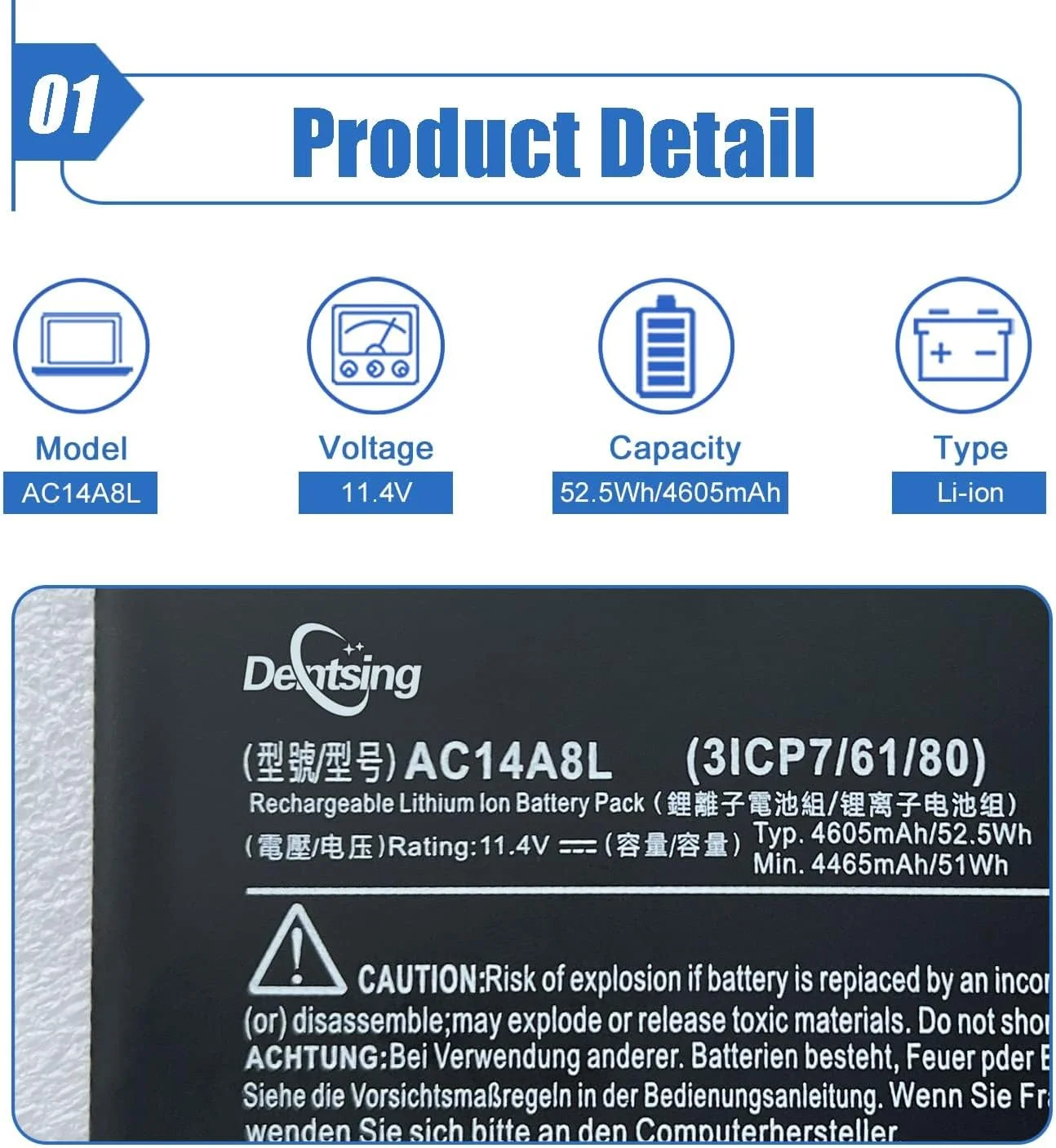 باتری لپ تاپ جایگزین Dentsing AC14A8L برای ACER V15 Nitro Aspire VN7-571 VN7-591 VN7-571G VN7-791G VN7-591G-77A9 VN7-791 Series AC14A8L(3ICP7/61/80) 11.4V 52.5Wh باتری لپ تاپ جایگزین Dentsing AC14A8L برای ACER V15 Nitro Aspire VN7-571 VN7-591 VN7-571G VN7-791G VN7-591G-77A9 VN7-791 Series AC14A8L(3ICP7/61/80) 11.4V 52.5Wh