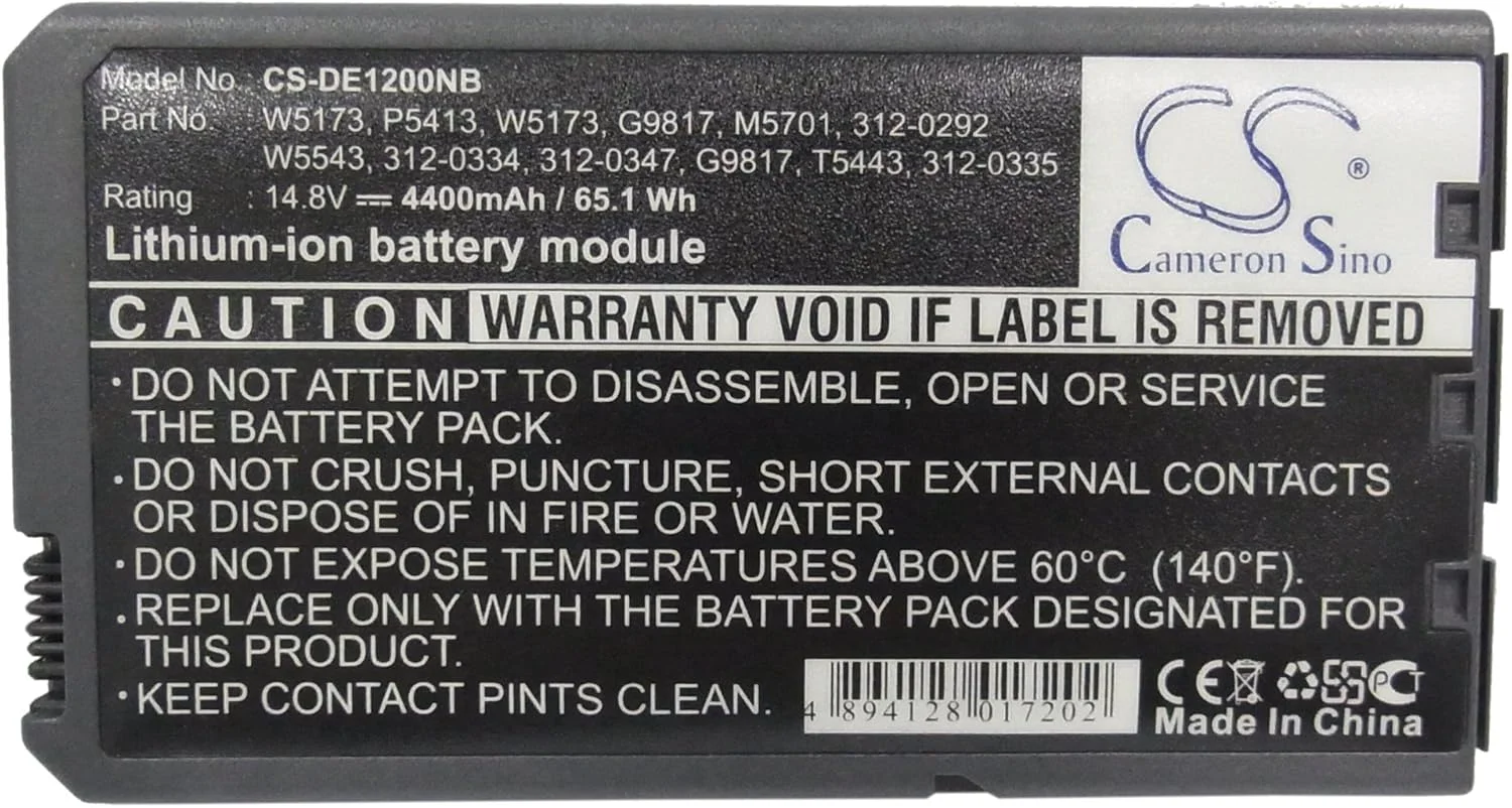 باتری جایگزین جدید کمراون سینو مدل CS برای Inspiron 1000, Inspiron 1200, Inspiron 2200, Latitude 110L (4400mAh) سازگار با 312-0335, 312-0347, G9812, G9817, H9566, M5701, T5443, W5173, W5543