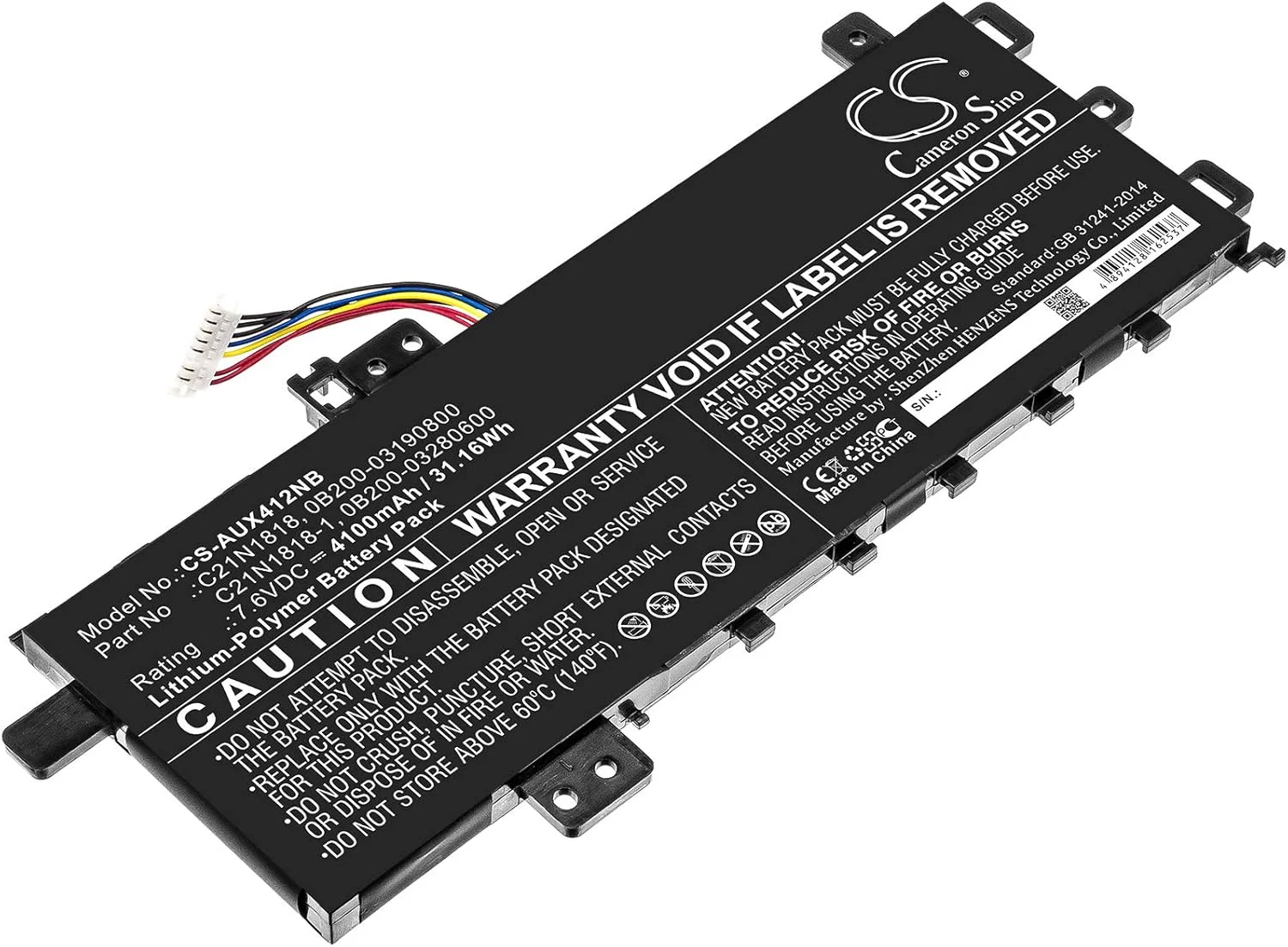 باتری جایگزین جدید Cameron Sino CS برای A412FA, A412UA, A412UB, F412DA, F412FA, F412UA, VivoBook P3500FA, Y4100FA (4100mAh) 0B200-03280600, C21N1818, C21N1818-1, C21N1818-3, C21PPJH باتری جایگزین جدید Cameron Sino CS برای A412FA, A412UA, A412UB, F412DA, F412FA, F412UA, VivoBook P3500FA, Y4100FA (4100mAh) 0B200-03280600, C21N1818, C21N1818-1, C21N1818-3, C21PPJH