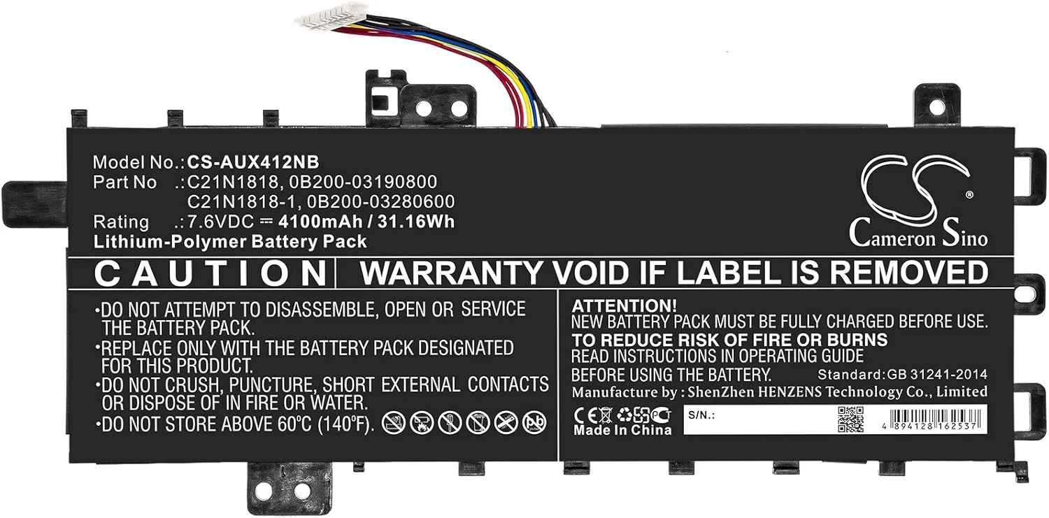 باتری جایگزین جدید Cameron Sino CS برای A412FA, A412UA, A412UB, F412DA, F412FA, F412UA, VivoBook P3500FA, Y4100FA (4100mAh) 0B200-03280600, C21N1818, C21N1818-1, C21N1818-3, C21PPJH
