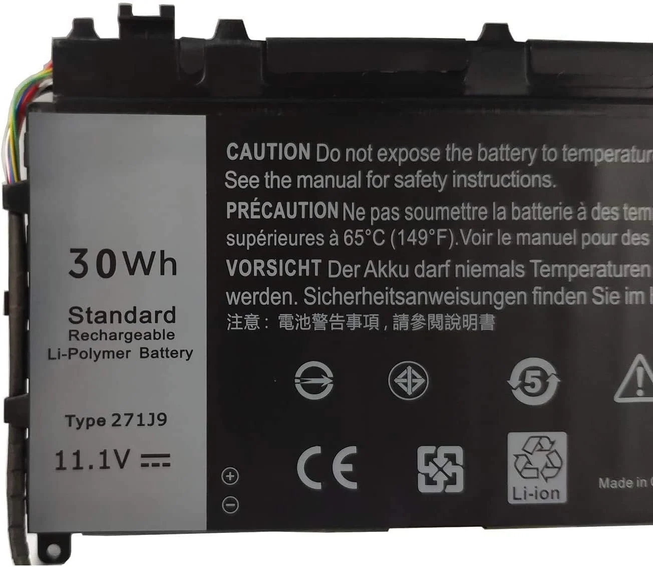 باتری جایگزین بینگر 271J9 سازگار با دل Latitude 7350 13 7000 YX81V (11.1 ولت 30 وات‌ساعت 2500 میلی‌آمپر ساعت)