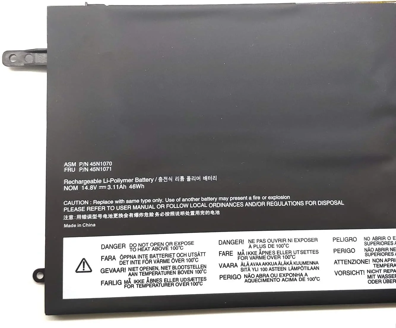 باتری جایگزین جدید مدل 45n1070 سازگار با لپ‌تاپ لنوو ThinkPad X1C Carbon X1C مدل 45N1070 و 45N1071 (ظرفیت 3110mAh و توان 46WH)