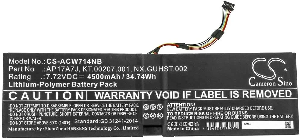 باتری جایگزین جدید 4500mAh / 34.74Wh Cameron Sino مناسب برای Acer Swift 7 SF714-51T, Swift 7 SF714-51T-M9H0, Swift 7 SF714-51T-m9NF AP17A7J, KT.00207.001, NX.GUHST.002 و غیره