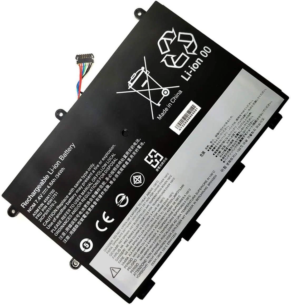 باتری لپ تاپ جایگزین بینگر 45N1748 سازگار با لنوو ThinkPad Yoga 11e 45N1750 45N1751 45N1748 45N1749 (7.4V 34Wh 4600mAh)
