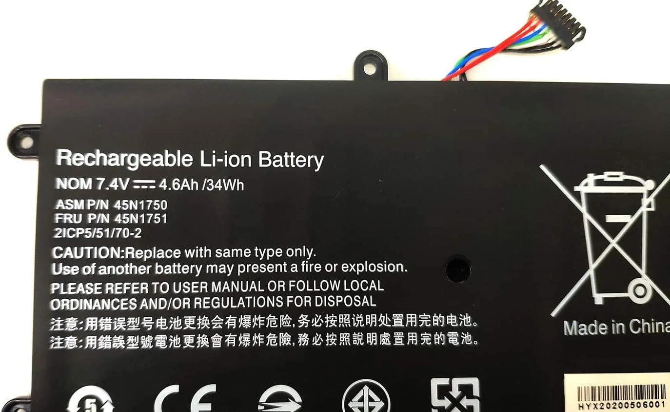 باتری لپ تاپ جایگزین بینگر 45N1748 سازگار با لنوو ThinkPad Yoga 11e 45N1750 45N1751 45N1748 45N1749 (7.4V 34Wh 4600mAh)