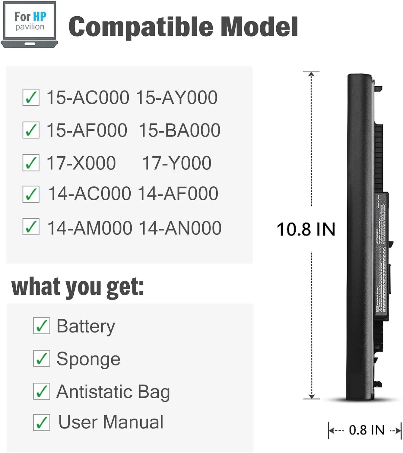 باتری جایگزین لپ تاپ مدل 807956-001 HS03 برای سری های HP Pavilion 15-AC 15-AF 15-BA 15-AY مدل های 15-ac121dx 15-ac130ds 15-ba079dx 15-ba009dx 15-ba113cl 15-af113cl 15-af131ca 15-af112nr 15-af093ng 15-af087nw