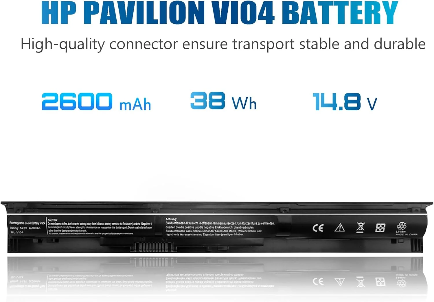 باتری لپ تاپ 756743-001 VI04 V104 برای سری HP Pavilion 15-P 17-F مدل های 15-p011na 15-p165sa 15-p214dx 15-p003ax 17-f115dx 17-f215dx سازگار با 756744-001 756478-421 HSTNN-DB6K TPN-Q140 [14.8V 2600mAh 4 سلولی]