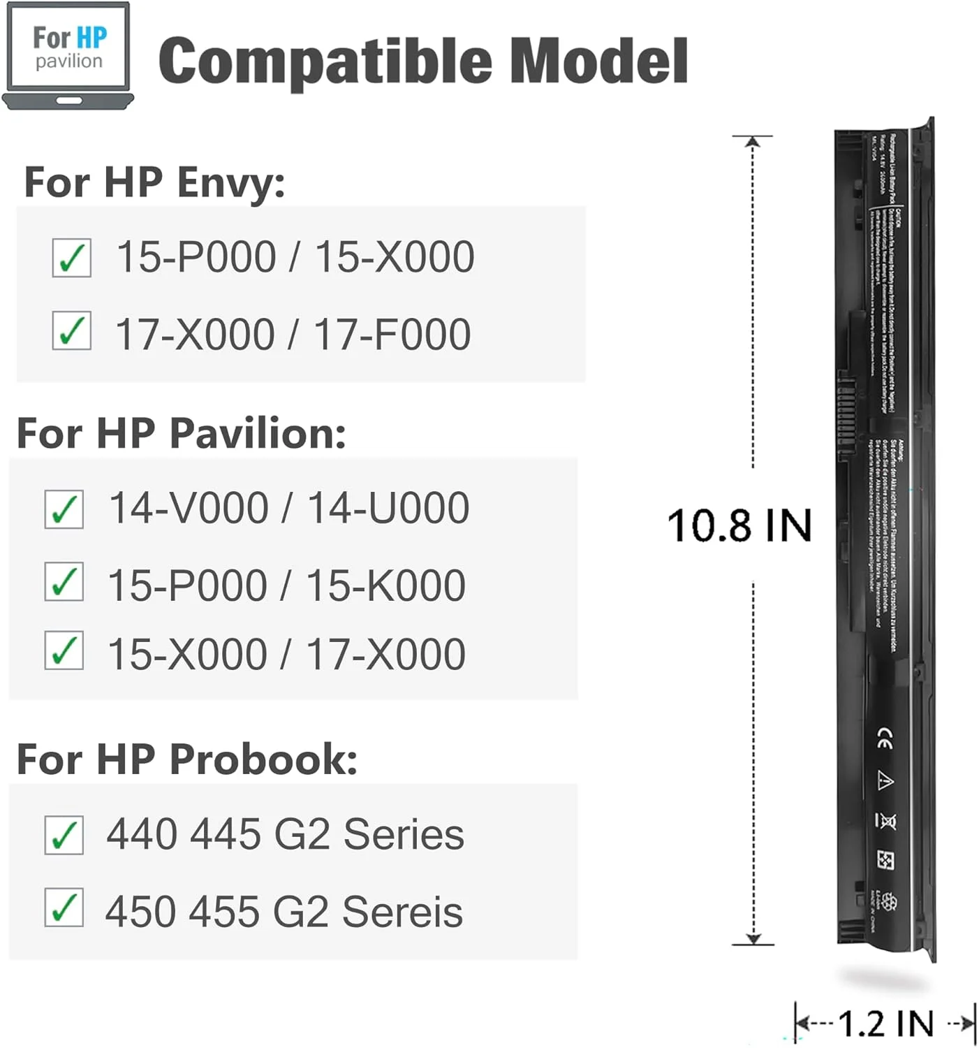 باتری لپ تاپ 756743-001 VI04 V104 برای سری HP Pavilion 15-P 17-F مدل های 15-p011na 15-p165sa 15-p214dx 15-p003ax 17-f115dx 17-f215dx سازگار با 756744-001 756478-421 HSTNN-DB6K TPN-Q140 [14.8V 2600mAh 4 سلولی]