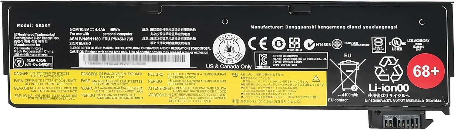 باتری 48Wh 45N1130 68+ ولتاژ 10.8V جایگزین برای لنوو ThinkPad X240 X250 X260 X270 T440s T450s T460p L450S L460S A275 P50s W550s سری 45N1728 45N1767 45N1777 45N1134 45N1734 با عملکرد بالا