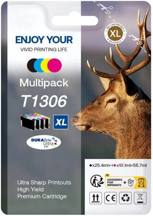 کارتریج جوهر سازگار با بازدهی بالا Gohepi، جایگزین برای Epson T1301 / T1302 / T1303 / T1304XL / WF-3520 و غیره، بازده چاپ 900 صفحه، مشکی، فیروزه ای، سرخابی، زرد | T1306XL