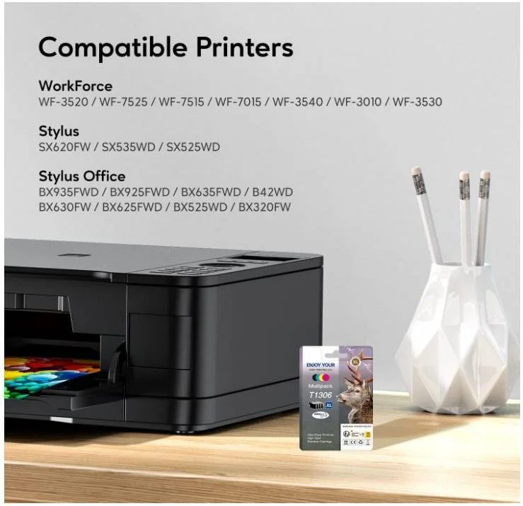 کارتریج جوهر سازگار با بازدهی بالا Gohepi، جایگزین برای Epson T1301 / T1302 / T1303 / T1304XL / WF-3520 و غیره، بازده چاپ 900 صفحه، مشکی، فیروزه ای، سرخابی، زرد | T1306XL کارتریج جوهر سازگار با بازدهی بالا Gohepi، جایگزین برای Epson T1301 / T1302 / T1303 / T1304XL / WF-3520 و غیره، بازده چاپ 900 صفحه، مشکی، فیروزه ای، سرخابی، زرد | T1306XL