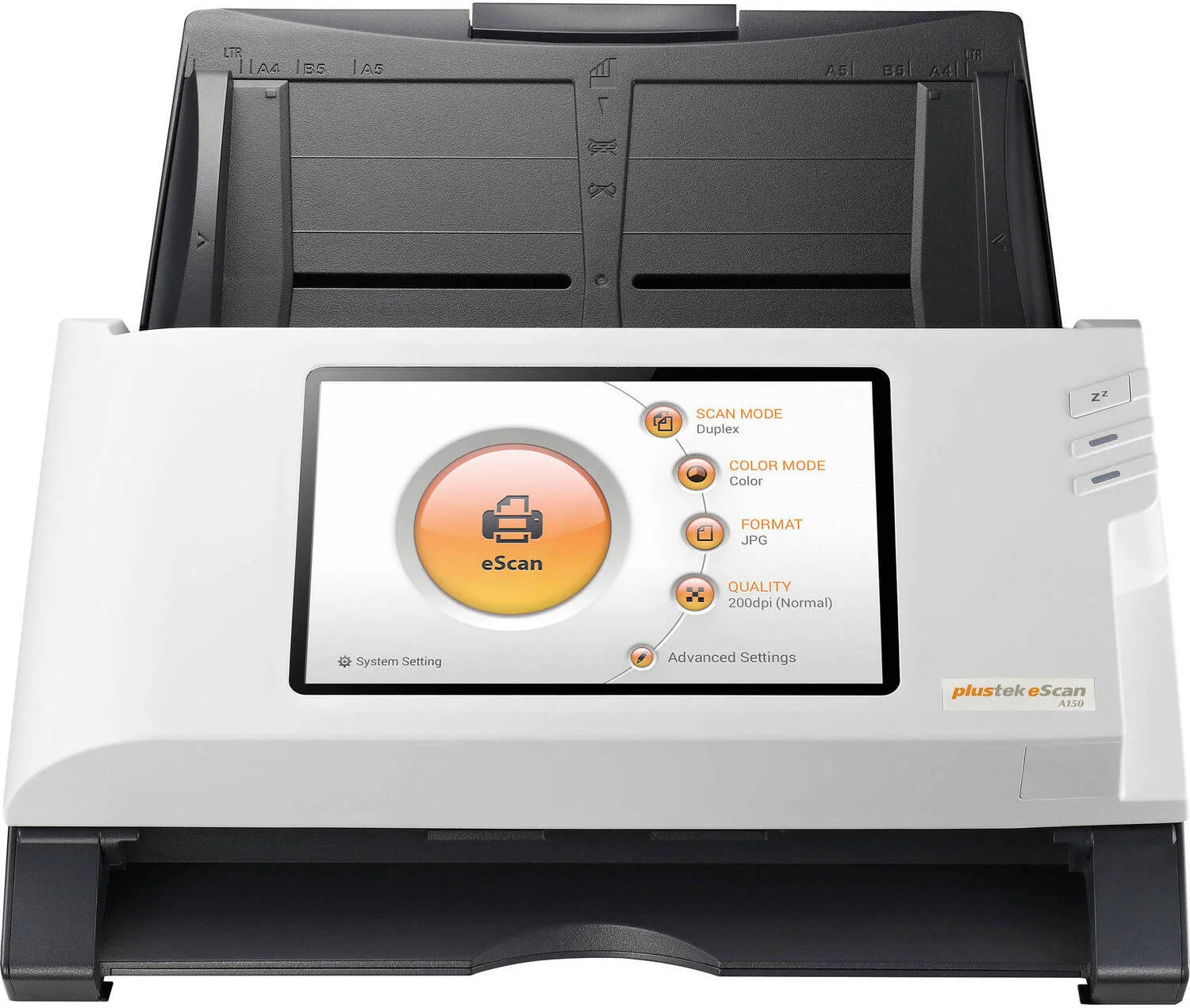 اسکنر Plustek eScan A150، رزولوشن اپتیکال 600 DPI، نمایشگر لمسی IPS LCD 7 اینچی، فیدر اتوماتیک اسناد 50 برگی، اتصال USB 2.0، اترنت و Wi-Fi، سفید / مشکی | A150