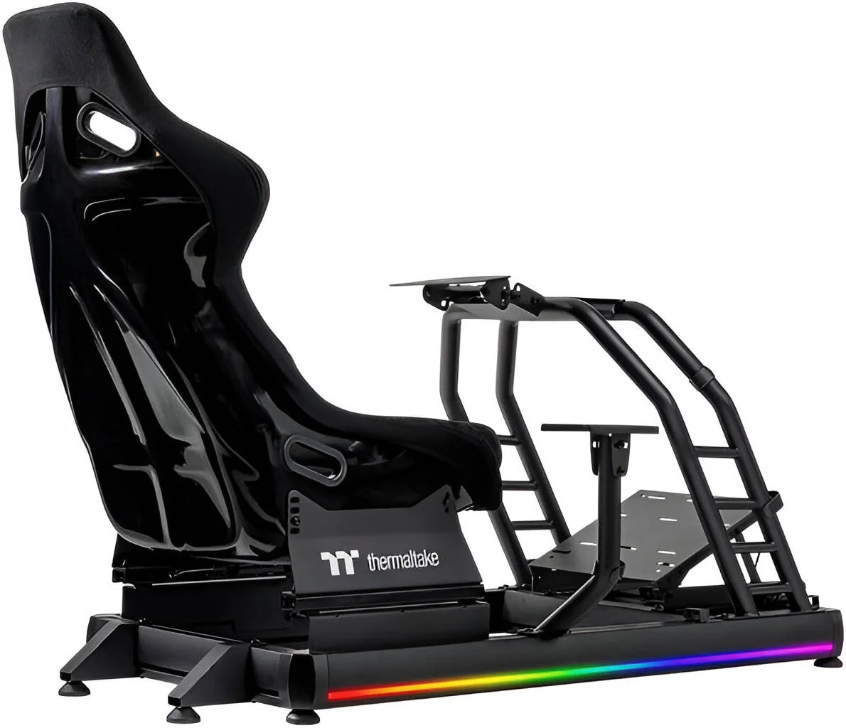 کابین شبیه ساز مسابقه Thermaltake GR500، نوع فریم ثابت، ظرفیت وزنی تا 120 کیلوگرم، آلیاژ آلومینیوم / مواد فولادی تقویت شده، صندلی سطلی فایبرگلاس، روکش پنبه ای، مشکی | GSC-R50-CPASBB-01