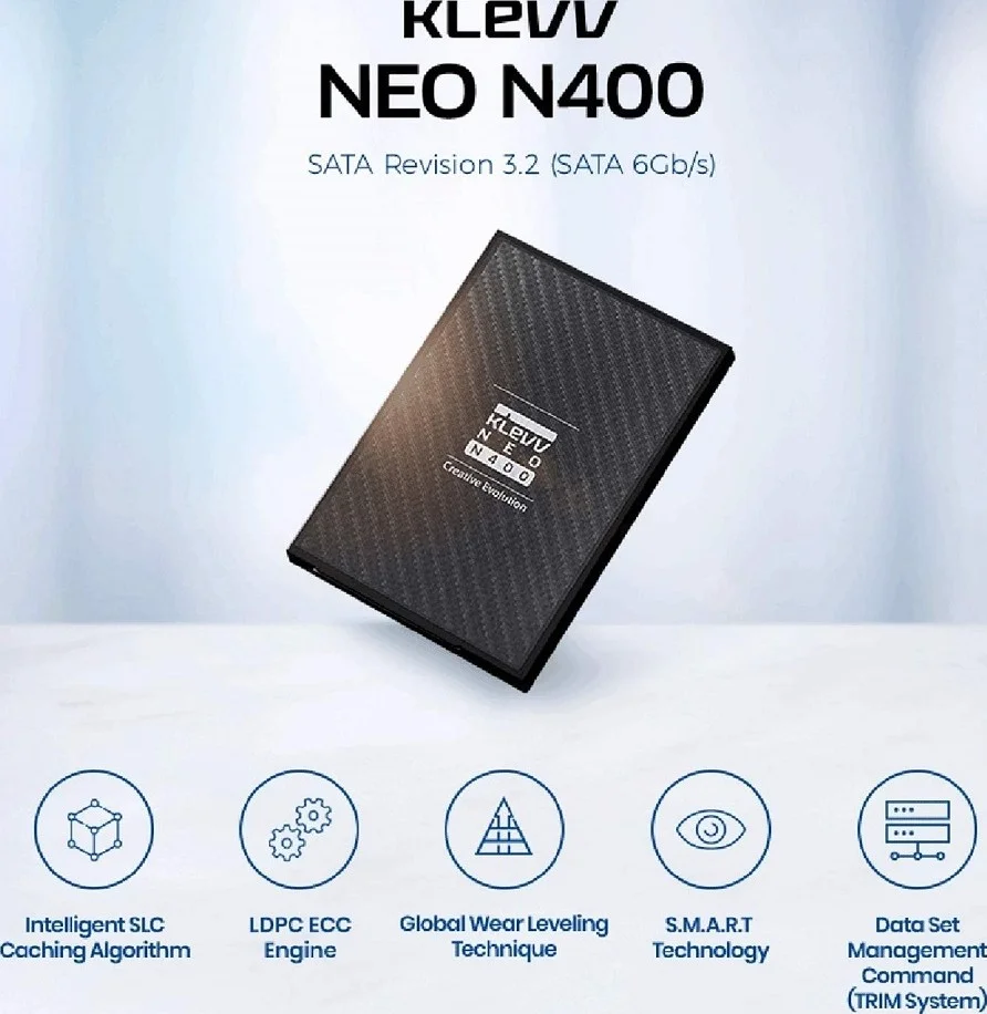 درایو حالت جامد داخلی 480 گیگابایتی Klevv Neo N400 NAND 2.5 اینچی، SATA Revision 3.2 6Gb/s، سرعت خواندن ترتیبی تا 500 مگابایت بر ثانیه، 200 TBW، مشکی | K480GSSDS3-N40