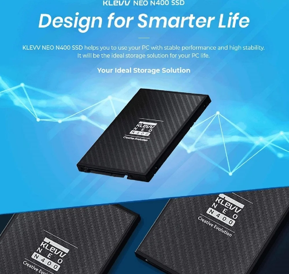درایو حالت جامد داخلی 480 گیگابایتی Klevv Neo N400 NAND 2.5 اینچی، SATA Revision 3.2 6Gb/s، سرعت خواندن ترتیبی تا 500 مگابایت بر ثانیه، 200 TBW، مشکی | K480GSSDS3-N40