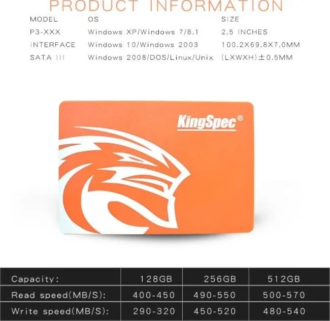درایو حالت جامد داخلی 256 گیگابایتی KingSpec، 2.5 اینچی، هارد درایو SATA3 مدل P3-256 درایو حالت جامد داخلی 256 گیگابایتی KingSpec، 2.5 اینچی، هارد درایو SATA3 مدل P3-256