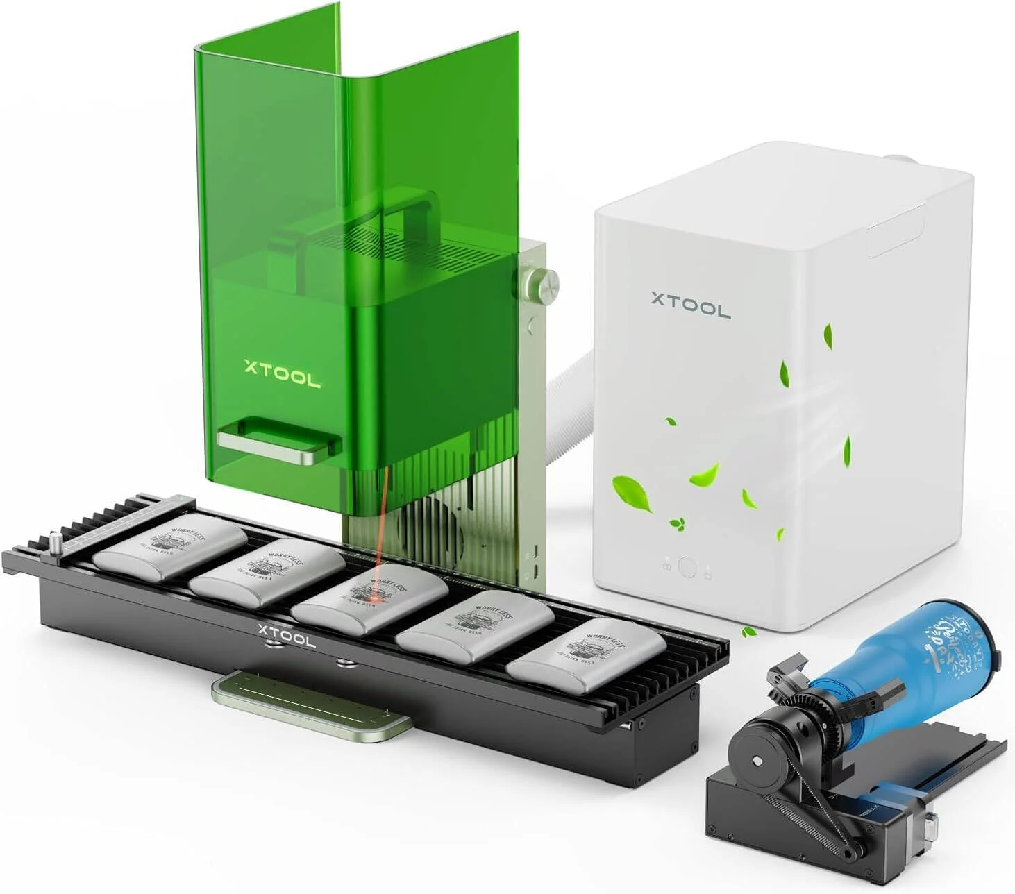 بسته نرم افزاری لوکس xTool F1 2-در-1 لیزر دوگانه و حکاکی مادون قرمز با افزونه اسلاید، افزونه چرخشی و تصفیه کننده دود، حکاکی لیزری فیبر قابل حمل با سرعت رعد و برق برای فلز چوب | F1-DLX-BNDL