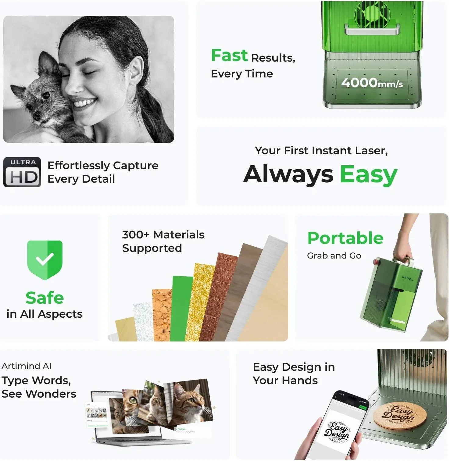 دستگاه حکاکی لیزری پرسرعت و قابل حمل xTool F1، دستگاه حکاکی لیزری دوگانه با لیزر دیودی 10 واتی و لیزر مادون قرمز 2 واتی، سرعت فوق العاده سریع 4000 میلی متر بر ثانیه، حکاکی دقیق فلزات و مواد، ناحیه کار 115x115 میلی متر | F1