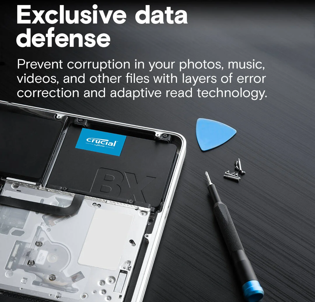 حافظه اس اس دی داخلی کروشیال BX500 با ظرفیت 4 ترابایت، سایز 2.5 اینچ، رابط SATA (6Gb/s)، سرعت نوشتن ترتیبی 500 مگابایت بر ثانیه و سرعت خواندن ترتیبی 540 مگابایت بر ثانیه، بهره وری 3D NAND، مشکی | CT4000BX500SSD1