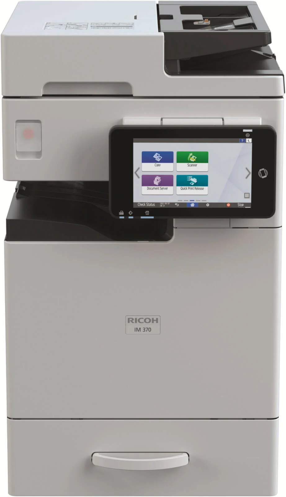 پرینتر چندکاره سیاه و سفید A4 ریکو IM 370، سرعت چاپ 3.8 ثانیه، حداکثر رزولوشن 1200 x 1200 dpi، ظرفیت SPDF 50 برگی، پردازنده Marvell 88PA6270 1.2GHz، سفید | IM 370