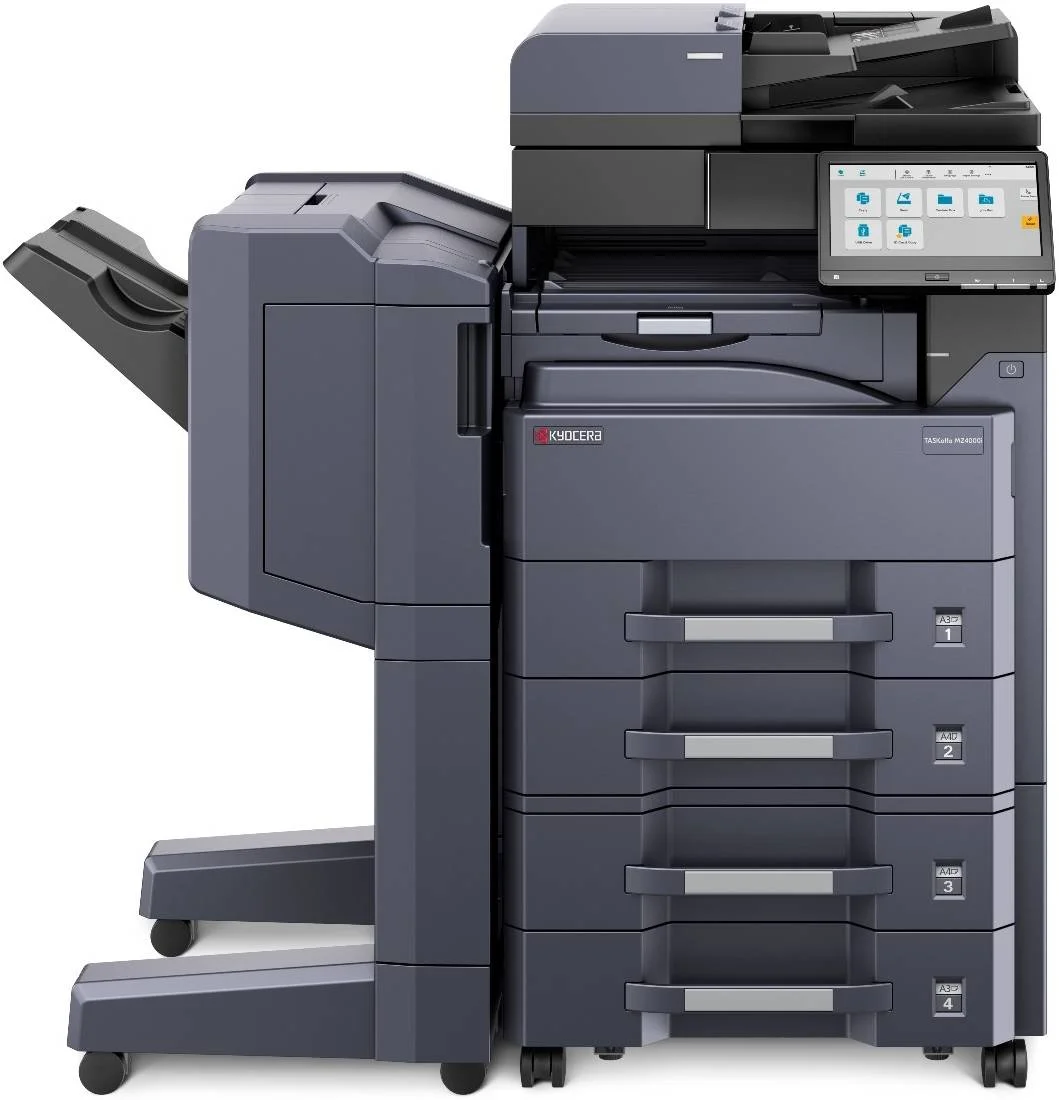 پرینتر چندکاره تک رنگ A4/A3 مدل Kyocera TASKalfa MZ4000i، چاپ با وضوح 1200 x 1200 DPI، سرعت چاپ تا 40/21 صفحه در دقیقه A4/A3، پردازنده Panther Arm A53 1.6GHz، ظرفیت استاندارد 1,100 برگه، مشکی | MZ4000i