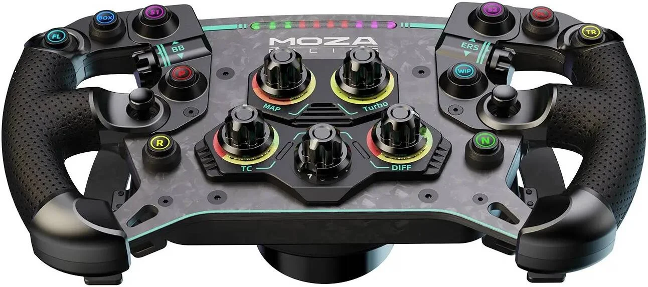 فرمان مسابقه MOZA GS V2P GT، فرمان با قطر 300 میلی‌متر، پدال‌های تعویض دنده مغناطیسی دوگانه، اتصال سریع تمام آلومینیومی، قاب و پدال‌های فیبر کربن فورج شده، چرم میکروفیبر سوراخ‌دار | RS056