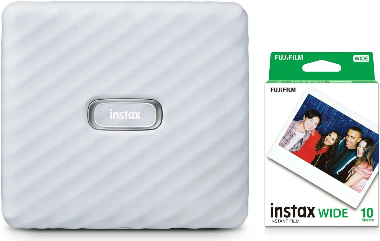 چاپگر عکس فوری گوشی هوشمند فوجی‌فیلم Instax Link Wide به همراه بسته فیلم فوری، حالت چاپ QR، بیش از 30 قالب قابل ویرایش، چاپ چندگانه، عکس‌های 3 در 5 اینچ، سفید خاکستری | 600022949