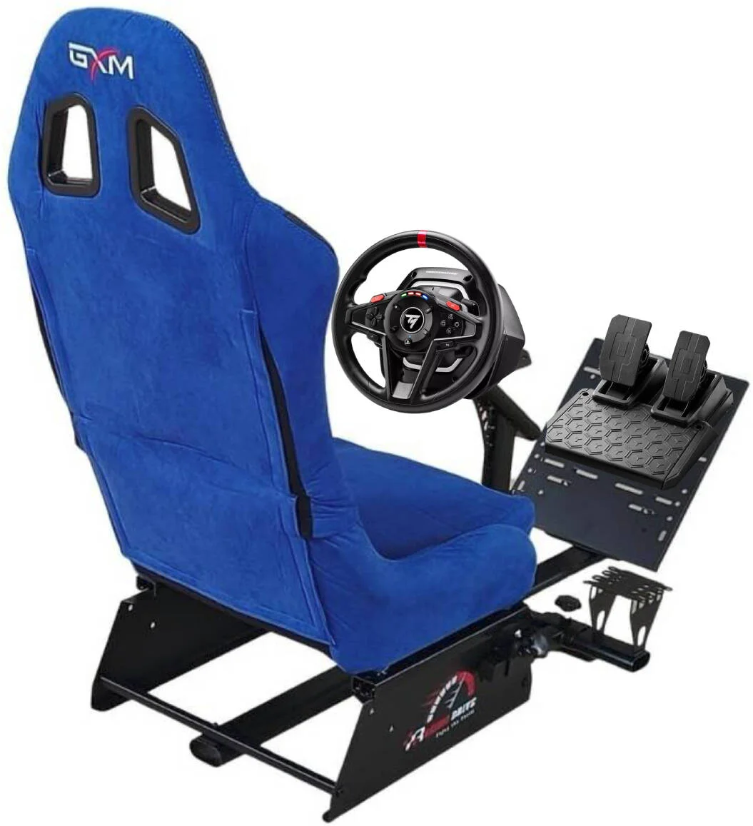 مجموعه کابین خلبان شبیه ساز مسابقه ای مقرون به صرفه - کابین خلبان شبیه ساز مسابقه ای GXM Next Level Racing + چرخ های مسابقه ای Thrustmaster T-128PS برای XBOX/PC - آبی