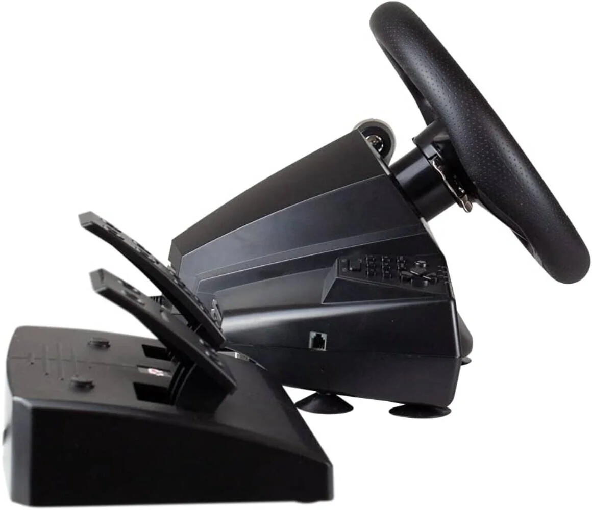 فرمان بازی FR-TEC Hurricane MKII به همراه دسته دنده، پدال تعویض دنده، 3 سطح حساسیت، قابلیت تنظیم برای سبک رانندگی شخصی، بازخورد لرزشی، پایه های مکنده برای ثبات، مشکی | BL-Hurrimk2