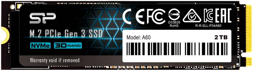 حافظه اس اس دی اینترنال Silicon Power P34A60 با ظرفیت 512 گیگابایت، PCIe M.2 NVMe، سرعت خواندن تا 2200 مگابایت بر ثانیه و سرعت نوشتن 1600 مگابایت بر ثانیه، فناوری 3D NAND، کش SLC، 2 میلیون ساعت MTBF | P34A60