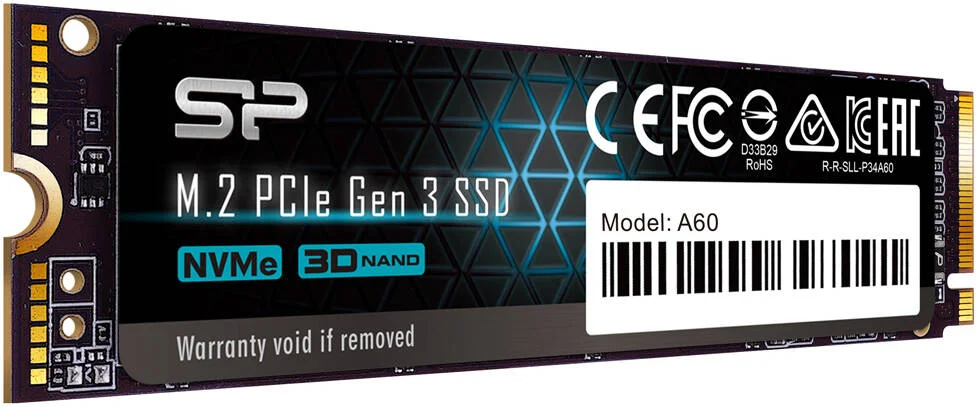 حافظه اس اس دی اینترنال Silicon Power P34A60 با ظرفیت 512 گیگابایت، PCIe M.2 NVMe، سرعت خواندن تا 2200 مگابایت بر ثانیه و سرعت نوشتن 1600 مگابایت بر ثانیه، فناوری 3D NAND، کش SLC، 2 میلیون ساعت MTBF | P34A60