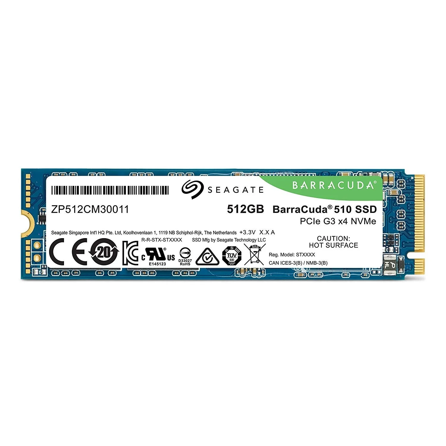 درایو حالت جامد داخلی سیگیت BarraCuda 510 M.2 2280 با ظرفیت 512 گیگابایت، PCIe G3 x4 و NVMe 1.3 3D TLC مدل ZP512CM30041