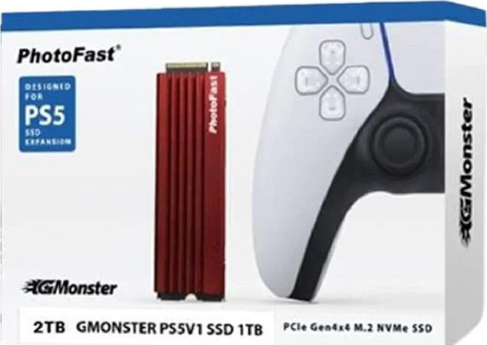 حافظه اس اس دی 2 ترابایتی Photofast GMonster PS5V1SE، سرعت تا 5600 مگابایت بر ثانیه، M.2 Nvme با هیت سینک، برای پلی استیشن 5، قرمز / مشکی | PS5A010075