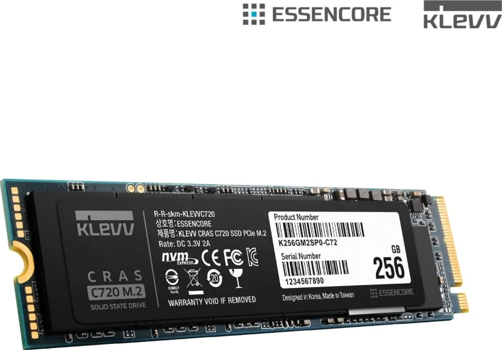 درایو حالت جامد داخلی Klevv Cras C720 M.2 NVMe، PCle Gen3 x4، ظرفیت 256 گیگابایت، 3D TLC NAND R/W، سرعت خواندن/نوشتن تا 3200 مگابایت بر ثانیه و 1300 مگابایت بر ثانیه | K256GM2SP0-C72
