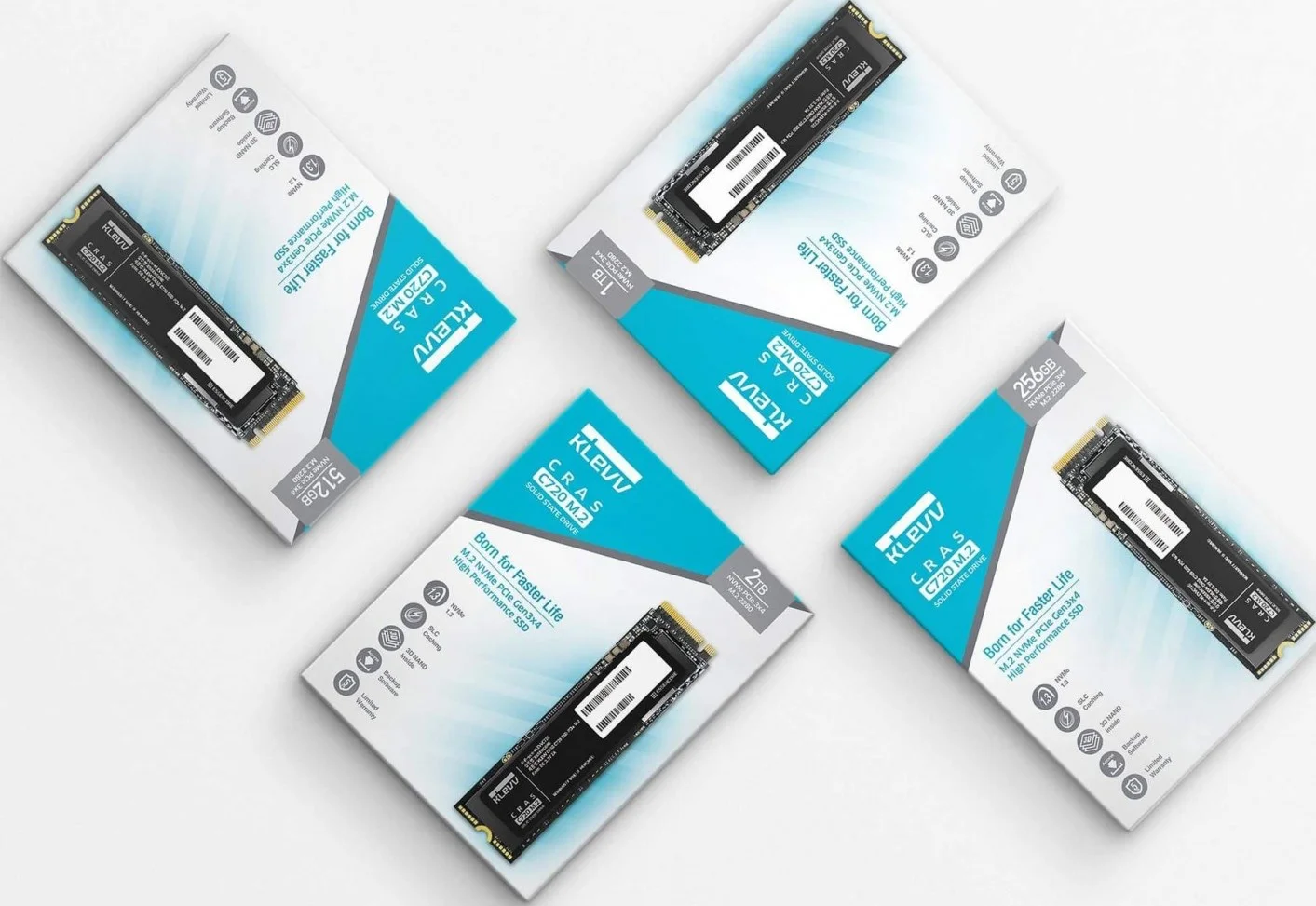 درایو حالت جامد داخلی Klevv Cras C720 M.2 NVMe، PCle Gen3 x4، ظرفیت 256 گیگابایت، 3D TLC NAND R/W، سرعت خواندن/نوشتن تا 3200 مگابایت بر ثانیه و 1300 مگابایت بر ثانیه | K256GM2SP0-C72