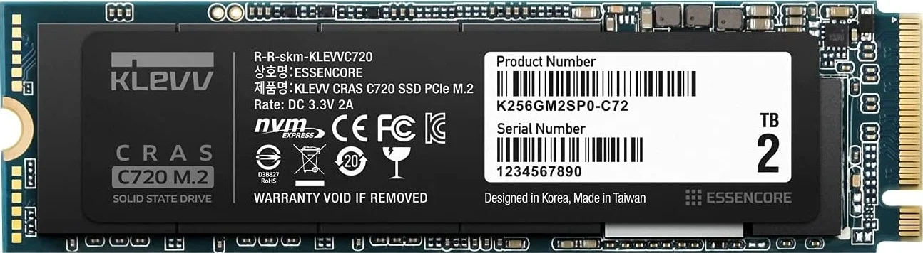 درایو حالت جامد داخلی Klevv Cras C720 M.2 NVMe، PCle Gen3 x4، 2 ترابایت، 3D TLC Nand R/W، تا 3400 مگابایت بر ثانیه و 3100 مگابایت بر ثانیه | K02TBM2SP0-C72 درایو حالت جامد داخلی Klevv Cras C720 M.2 NVMe، PCle Gen3 x4، 2 ترابایت، 3D TLC Nand R/W، تا 3400 مگابایت بر ثانیه و 3100 مگابایت بر ثانیه | K02TBM2SP0-C72