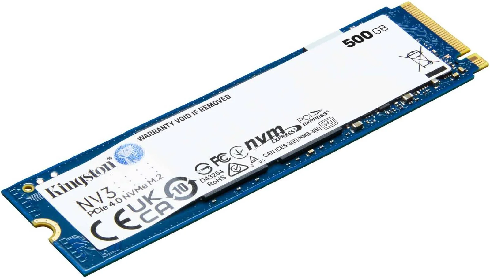 حافظه اس اس دی داخلی کینگستون NV3 PCIe 4.0 NVMe، ظرفیت 500 گیگابایت، فرم فاکتور M.2 2280، سرعت خواندن ترتیبی 5000 مگابایت بر ثانیه و سرعت نوشتن ترتیبی 3000 مگابایت بر ثانیه، فناوری 3D NAND، استقامت 160 ترابایت