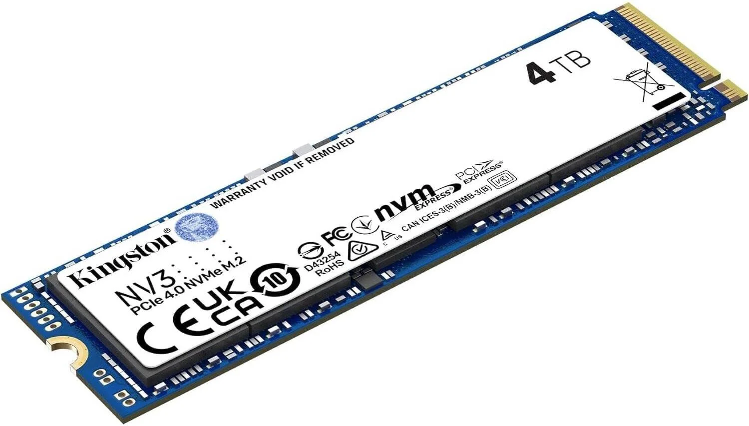حافظه اس اس دی داخلی کینگستون NV3 PCIe 4.0 NVMe، ظرفیت 4 ترابایت، فرم فاکتور M.2 2280، سرعت خواندن ترتیبی 6000 مگابایت بر ثانیه و سرعت نوشتن ترتیبی 5000 مگابایت بر ثانیه، فناوری 3D NAND، استقامت 1280 TBW | SNV3S/4000G