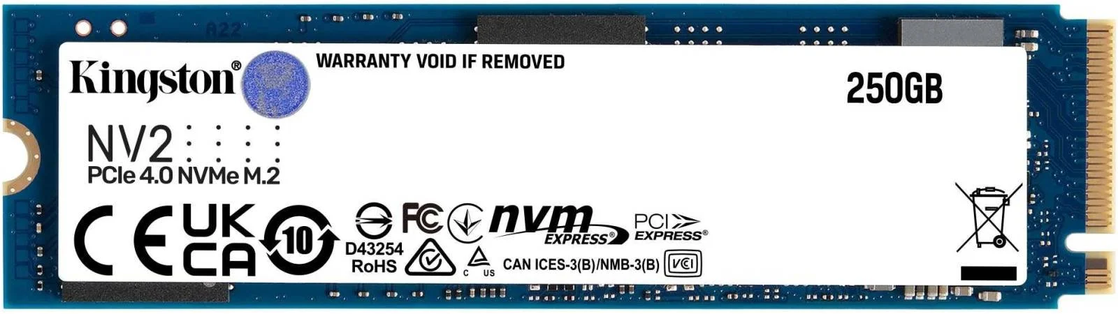 حافظه اس اس دی اینترنال کینگستون NV2 با ظرفیت 250 گیگابایت، فرم فاکتور M.2 2280 NVMe، سرعت خواندن تا 3000 مگابایت بر ثانیه و سرعت نوشتن 1300 مگابایت بر ثانیه، عملکرد Gen 4x4 NVMe PCIe، مقاومت در برابر لرزش 2.17G | SNV2S/250G حافظه اس اس دی اینترنال کینگستون NV2 با ظرفیت 250 گیگابایت، فرم فاکتور M.2 2280 NVMe، سرعت خواندن تا 3000 مگابایت بر ثانیه و سرعت نوشتن 1300 مگابایت بر ثانیه، عملکرد Gen 4x4 NVMe PCIe، مقاومت در برابر لرزش 2.17G | SNV2S/250G