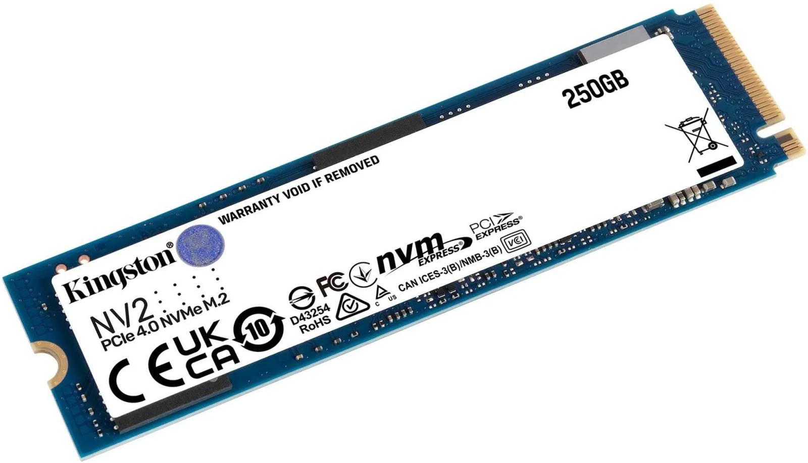 حافظه اس اس دی اینترنال کینگستون NV2 با ظرفیت 250 گیگابایت، فرم فاکتور M.2 2280 NVMe، سرعت خواندن تا 3000 مگابایت بر ثانیه و سرعت نوشتن 1300 مگابایت بر ثانیه، عملکرد Gen 4x4 NVMe PCIe، مقاومت در برابر لرزش 2.17G | SNV2S/250G