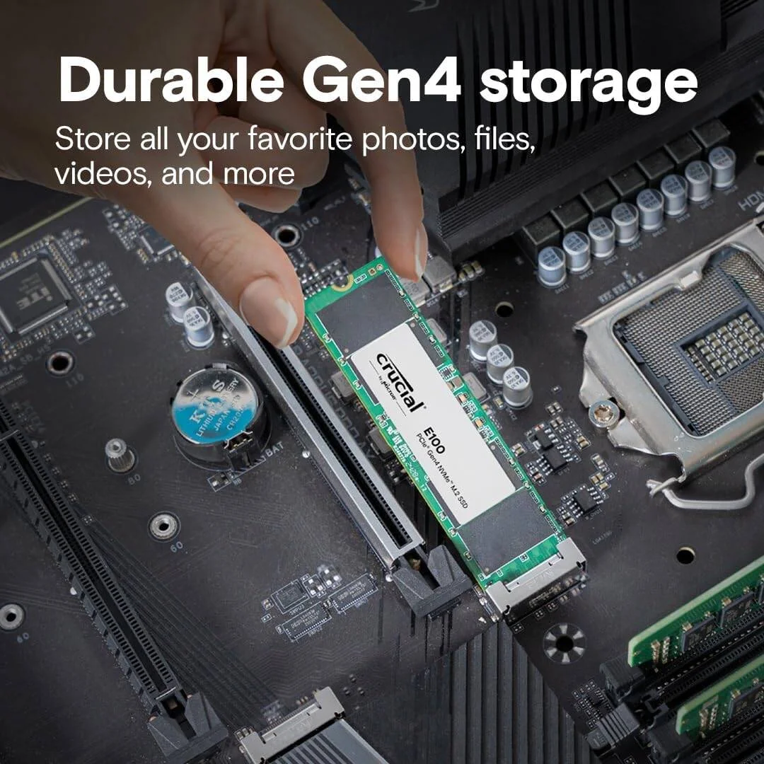 حافظه اس اس دی داخلی کروشیال E100 با ظرفیت 1 ترابایت، M.2 NVMe PCIe Gen4، سرعت تا 5,000 مگابایت بر ثانیه، سازگار با لپ تاپ و کامپیوتر، بادوام و قابل اعتماد | CT1000E100SSD8