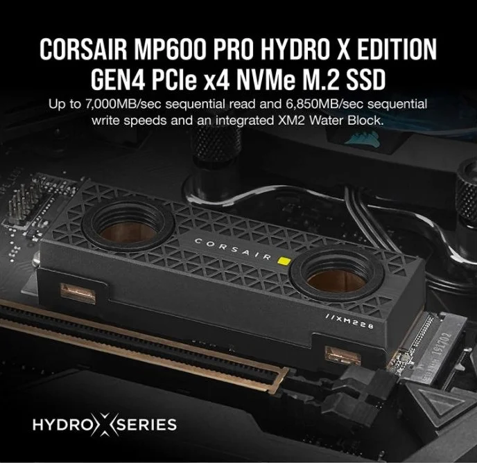 حافظه اس اس دی 2 ترابایتی Corsair MP600 Pro Hydro X Edition، Gen4 PCIe x4 NVMe M.2 – تراکم بالا TLC NAND – بلوک آبی Hydro X Series XM2 – فرم فاکتور M.2 2280 | CSSD-F2000GBMP600HXE